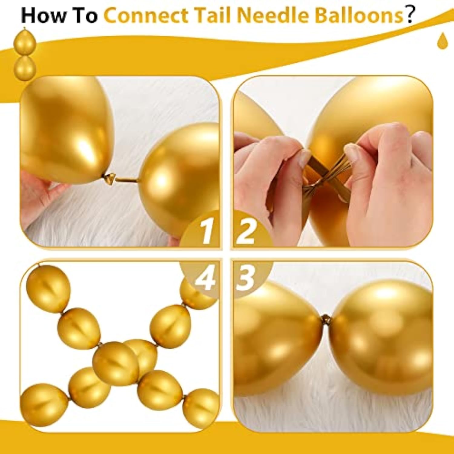 80Pcs 10-Inch Gold Link Balloons for Wall Arch, Chains, Party Decorations