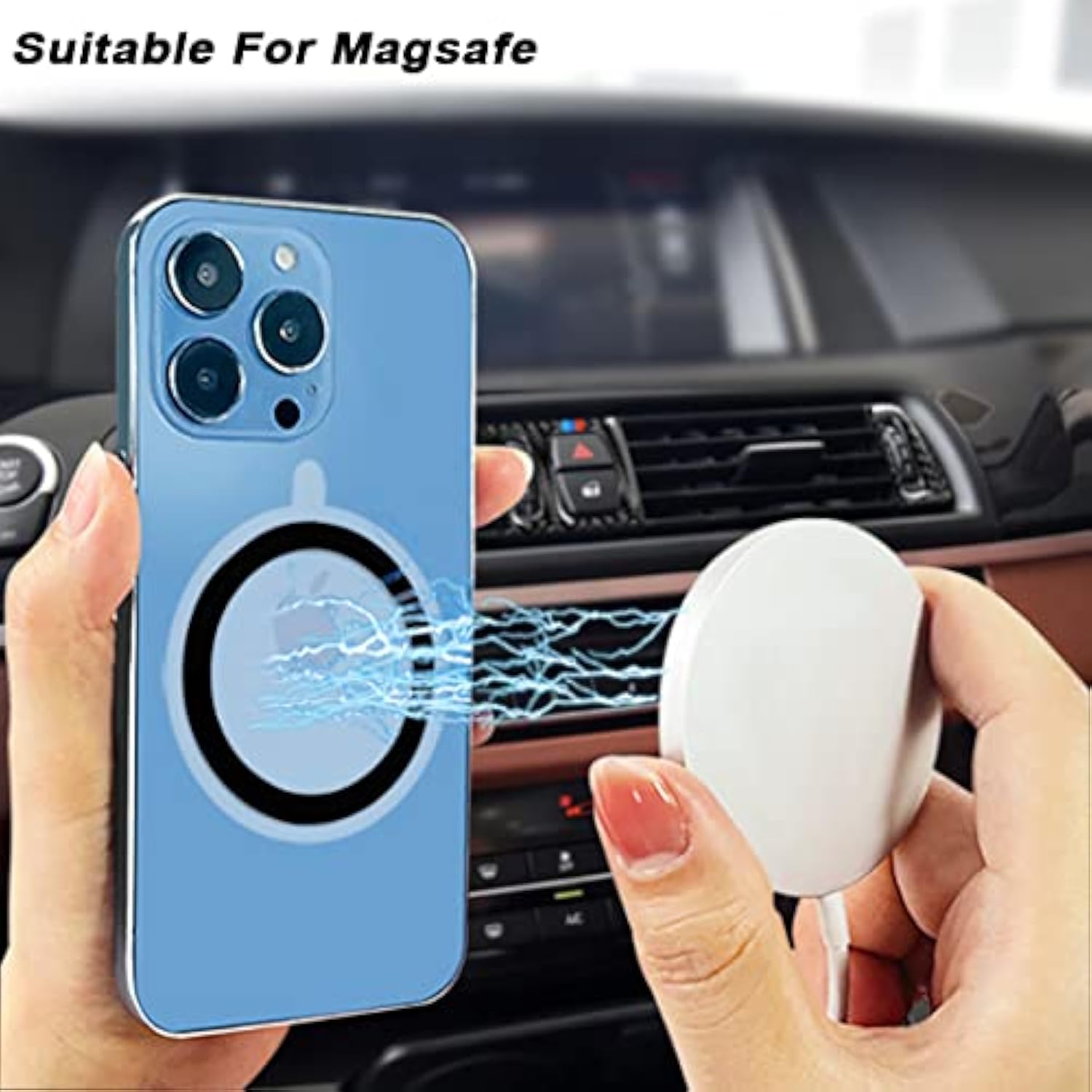 12 Pcs Universal Metal Ring Sticker Compatible With Magsafe Magnetic Wireless Charging Iphone 15 14 13 12 Pro Max Samsung Galaxy, 2 Styles Ultra Thin Notched And Round Ring Car Charger Kit(No Magnet)