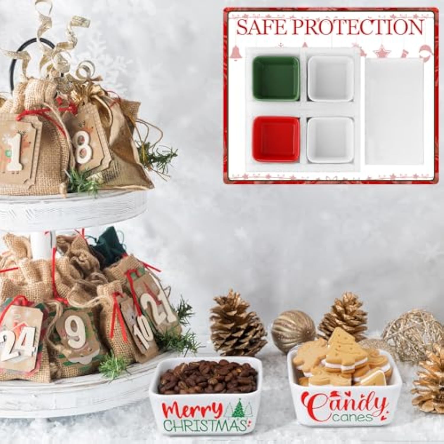 4 Pcs Mini Christmas Candy Dish Ceramic Candy Bowls Serving Trays Merry Christmas Tree Canes Dishes Farmhouse Home Table Decoration For Xmas Holiday Snacks Cookie Housewarming Gift