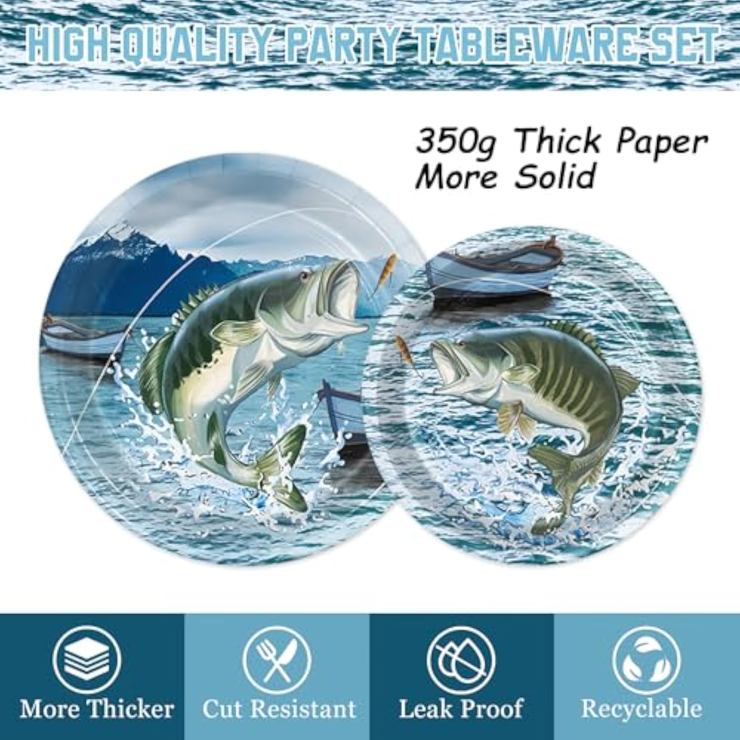 170Pcs Gone Fishing Party Decorations Fishing Birthday Party Decorations Include Plates, Cups, Cutlery, Banner, Tablecloth For Ofishally One Birthday Decorations, Serve 24