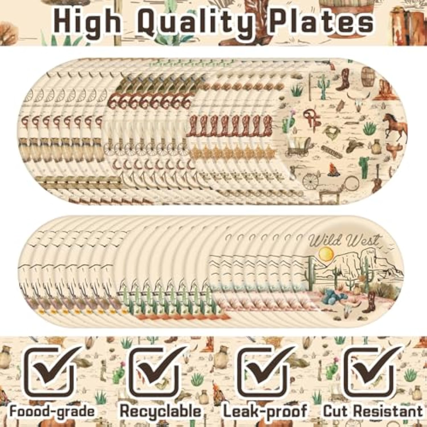 120 Pcs Of Cowboy Party Supplies, Western Competitive Party Supplies, Cowboy Birthday Party Decorations, Plates, Tissues, Cups, Western Themed Tableware, Can Be Used By 30 People