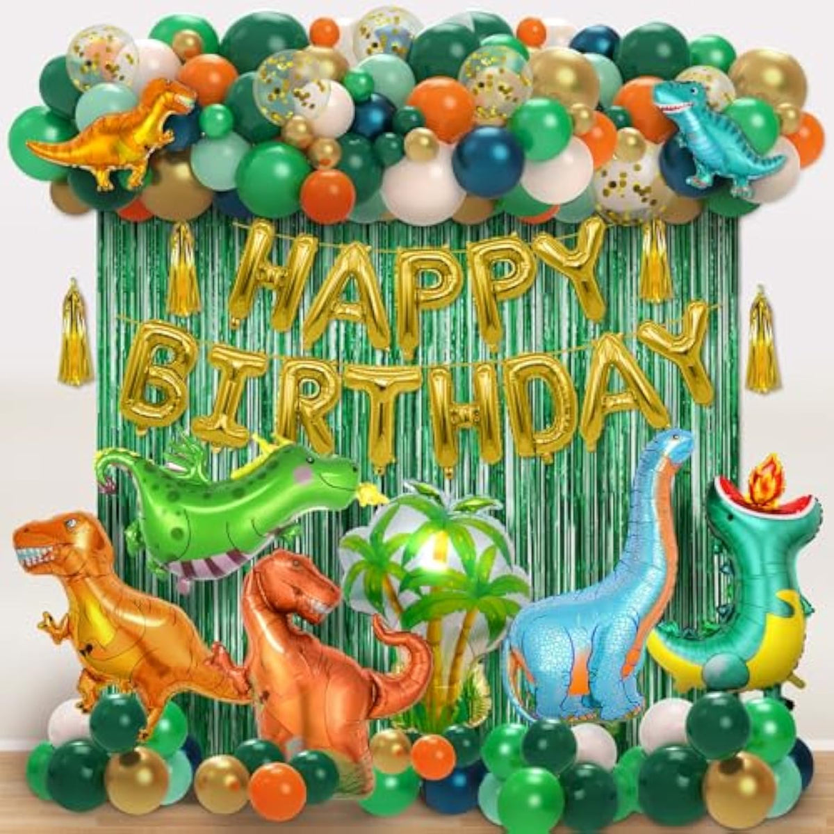 Dinosaur Birthday Party Decorations, 113Pcs Dinosaur Balloons Include Happy Birthday Balloons, Curtains For Dino Themed Party Baby Shower Decorations Supplies Boys Kids