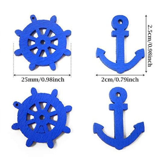 50Pcs 25Mm 1 Inch Anchor And Helm Wood Buttons Decorative Buttons