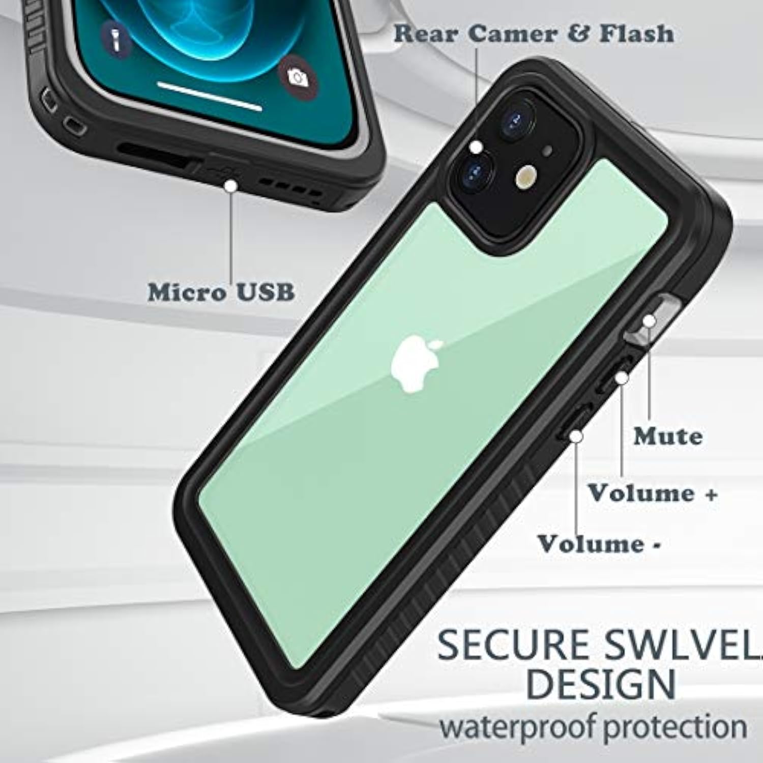 For 12 Waterproof Case,Waterproof Shockproof Dustproof Ip68 Full-Body Hard Case Built-In Screen Protector Underwater Outdoor Waterproof Cover For 12,6.1 In (Clear)