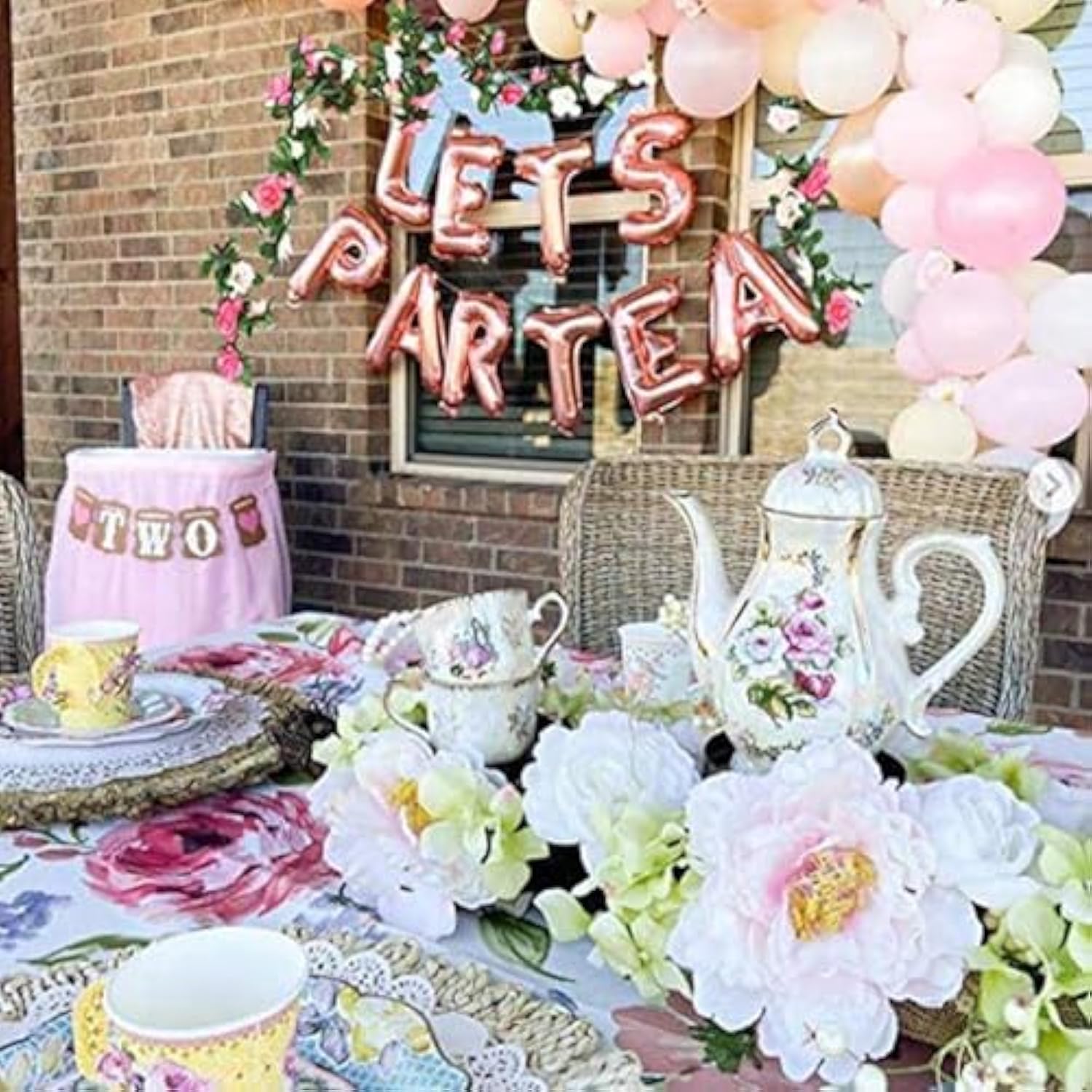 12 Pcs Let'S Par Tea Balloons Tea Party Birthday Banner Decorations Baby Shower First Birthday Decoration Flower Garland(180Inch)