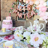 12 Pcs Let'S Par Tea Balloons Tea Party Birthday Banner Decorations Baby Shower First Birthday Decoration Flower Garland(180Inch)
