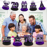9Pcs Purple 70Th Birthday Decorations Purple Black Happy 70Th Birthday