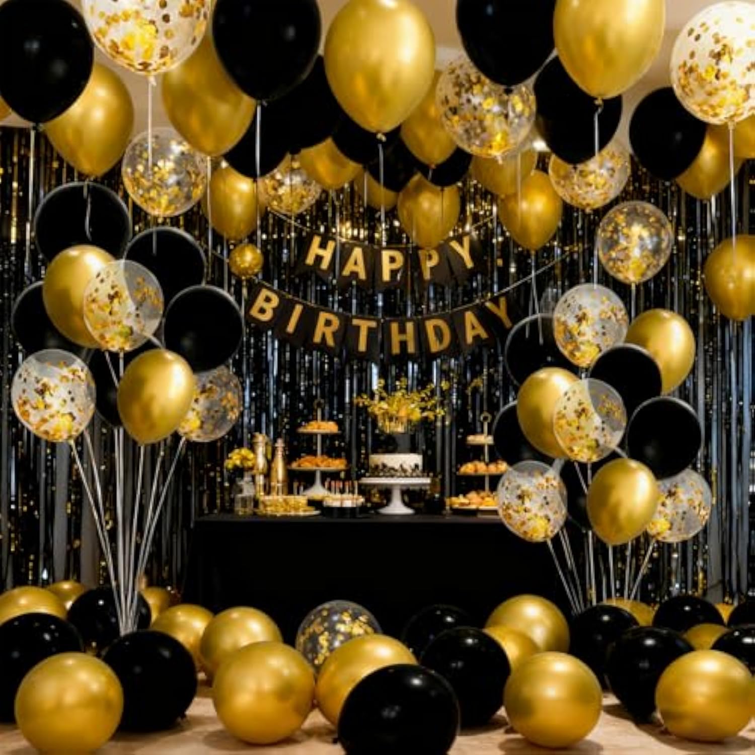 50 Pcs 12 Inches Black And Gold Balloons, Gold Confetti Balloons, Retirement, Birthday Party Decorations, New Years Eve Decorations, Graduation Party Supplies