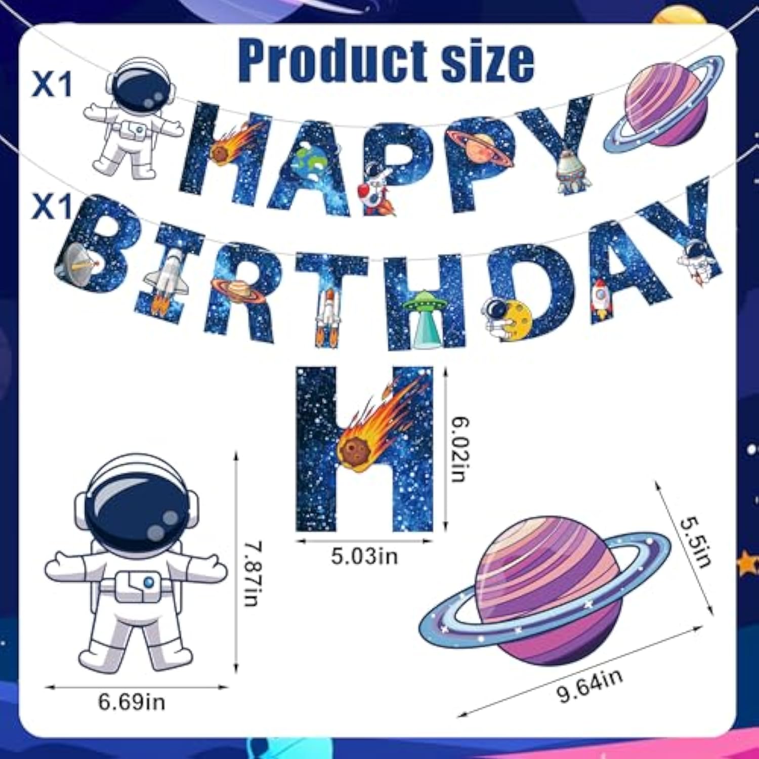 50 Pcs Outer Space Party Decorations Blue Astronaut Ship Happy Birthday Banner Solar System Theme Hanging Swirls Streamers For Birthday Outer Space Party Decorations