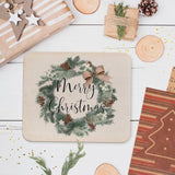 Christmas Mouse Pad, Vintage Merry Christmas Wreath Cute Office Supplies Mouse Pad, Winter Holiday Square Mouse Pads For Desk Computer Office Gaming Working, 9.5×7.9 In