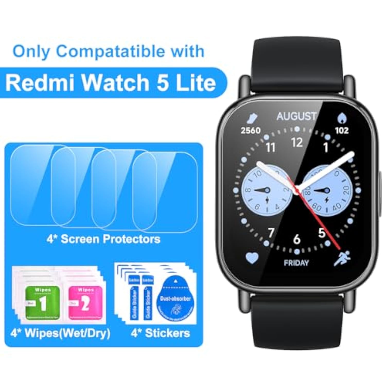(4 Pack) Protective Screen For Redmi Watch 5 Lite,9H Hardness, Anti-Shatter, No-Bubble, Scratch Resistant, Vidrio Templado Para