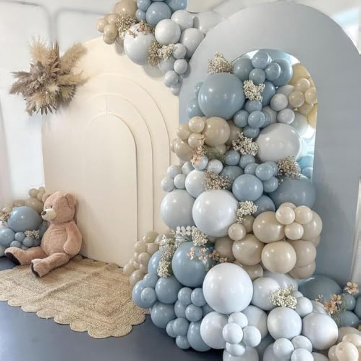 Dusty Blue White Sand Balloon Arch Kit 141pcs Boy Girl Baby Shower Gender Reveal