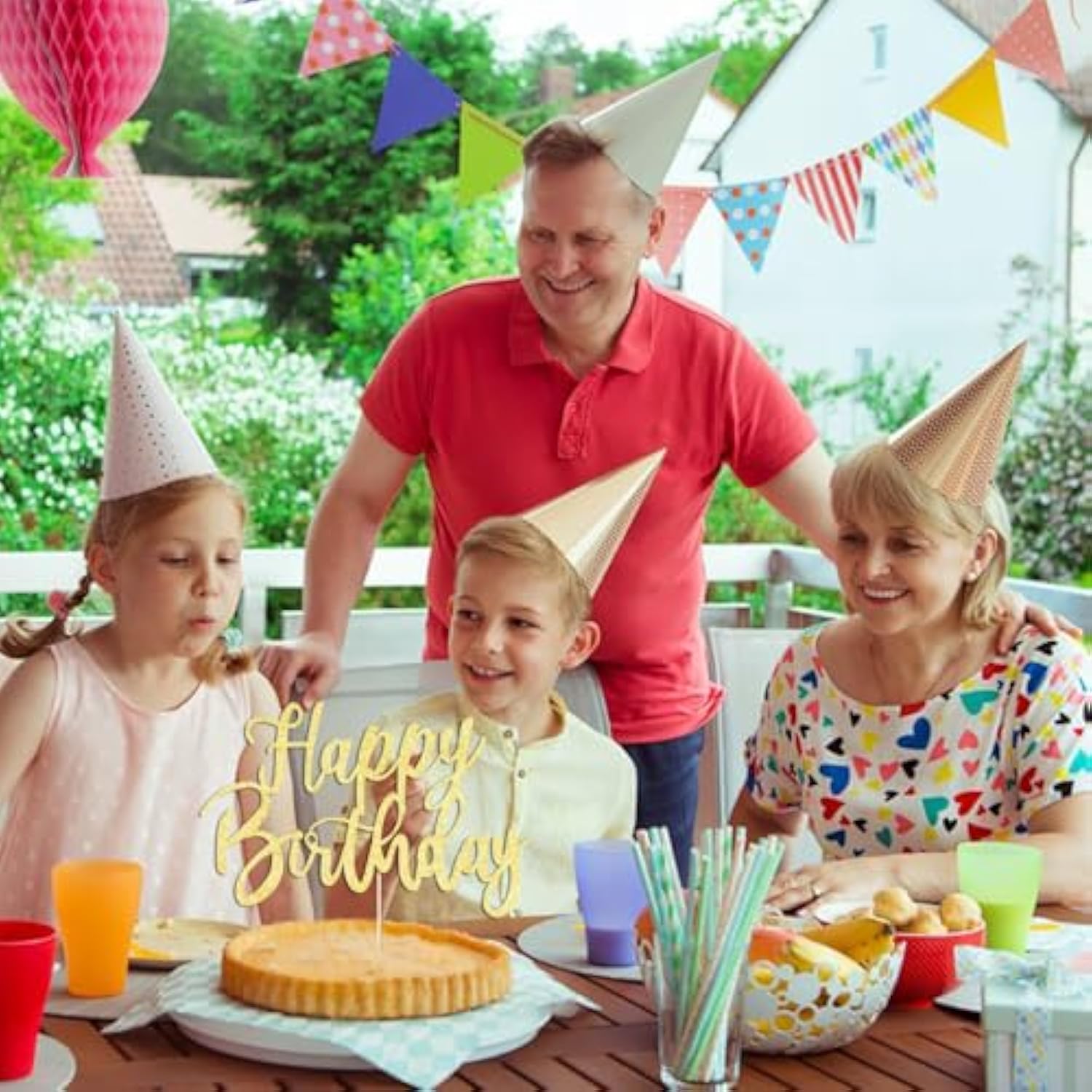 Handmade Glitter Happy Birthday Cake Topper Bunting Gold Party Decoration