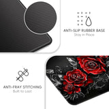 Square Mouse Pad With Edge Stitching, Computer Mouse Mat Polyester Surface And Non-Slip Rubber Base, Vintage Red Roses Gaming Small Mouse Pads For Desk, Office Desk Accessory