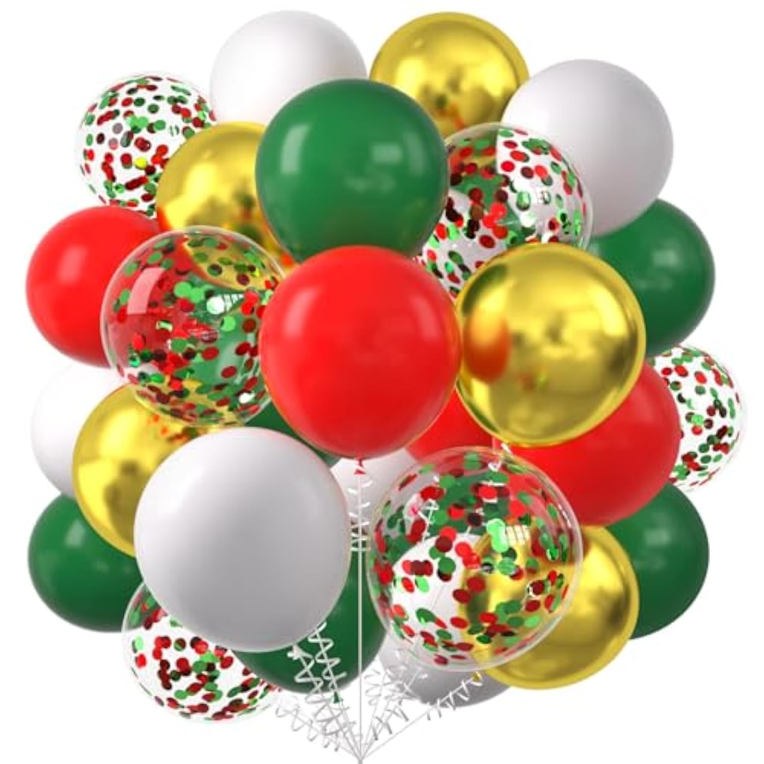60-Pack 12-Inch Red, Green, and White Balloons with Confetti for Parties