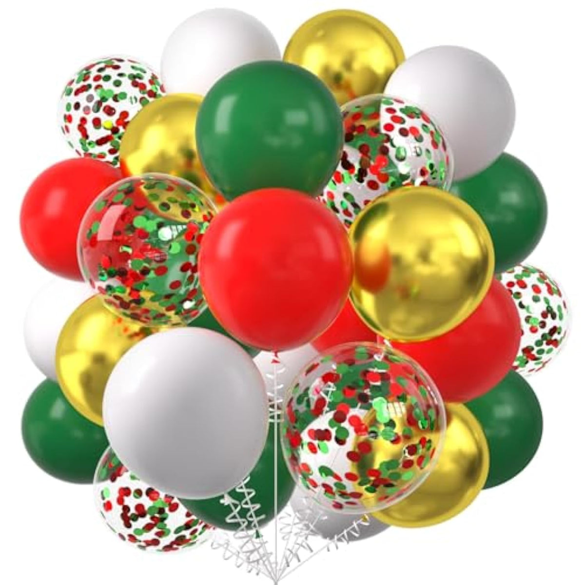 60-Pack 12-Inch Red, Green, and White Balloons with Confetti for Parties
