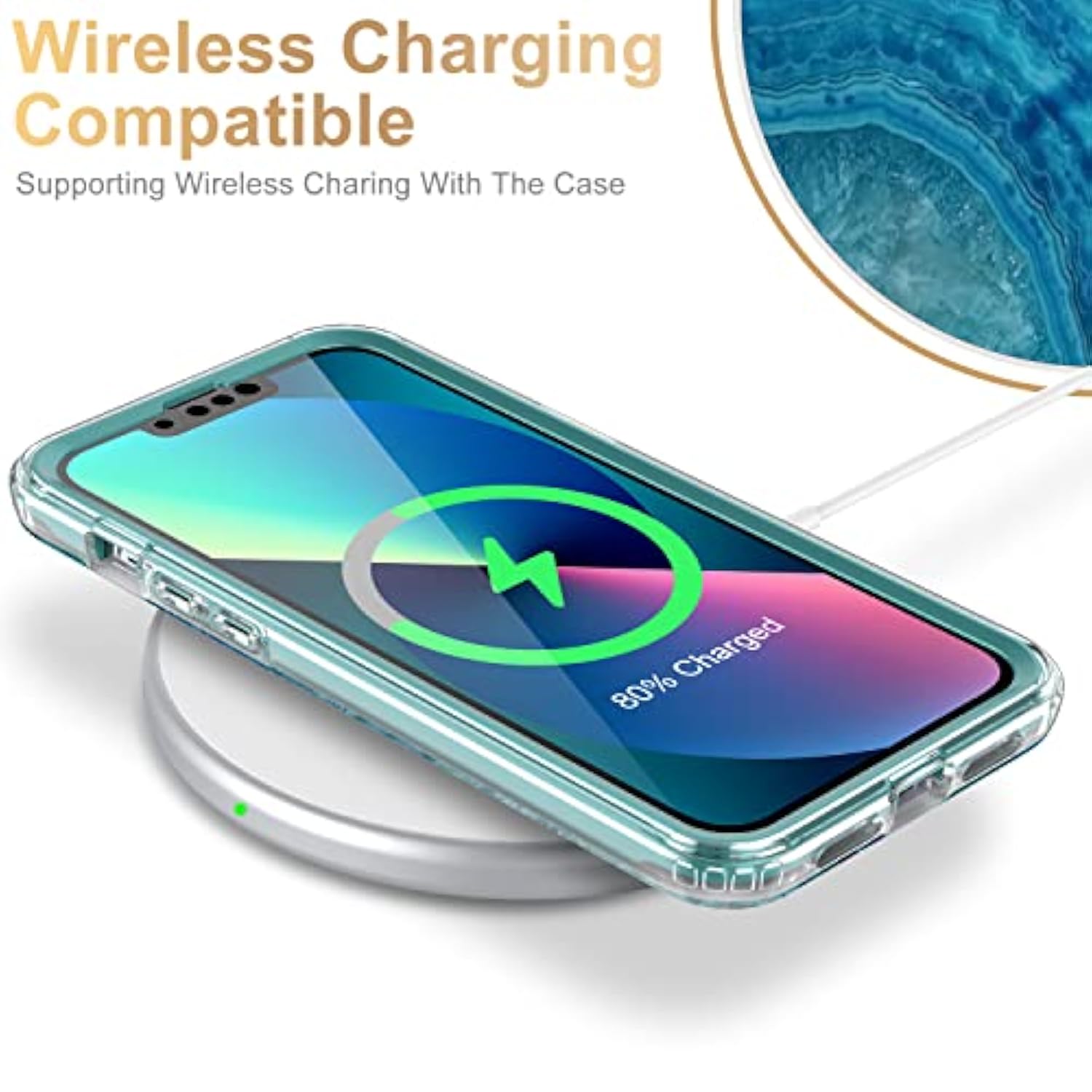 For Iphone 13 Case With Built-In Screen Protector,Military Grade Rugged Cover With Fashionable Designs For Women Girls,Protective Phone Case 6.1" Agate Stone