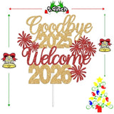 Goodbye 2025 Welcome 2026 Cake Topper Gold Glitter Party Decor