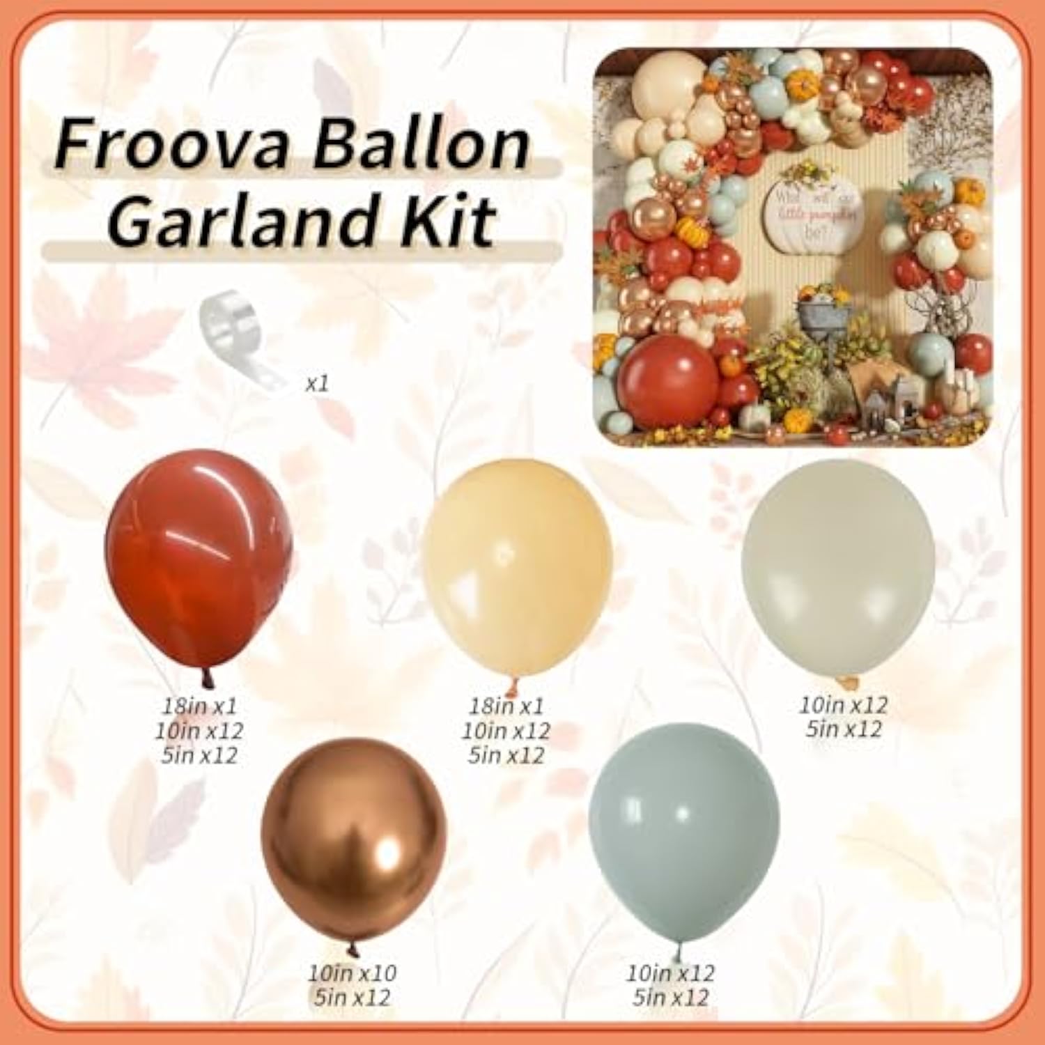 122Pcs Fall Balloon Arch Kit Beige Burgundy Green White Gold for Thanksgiving Party