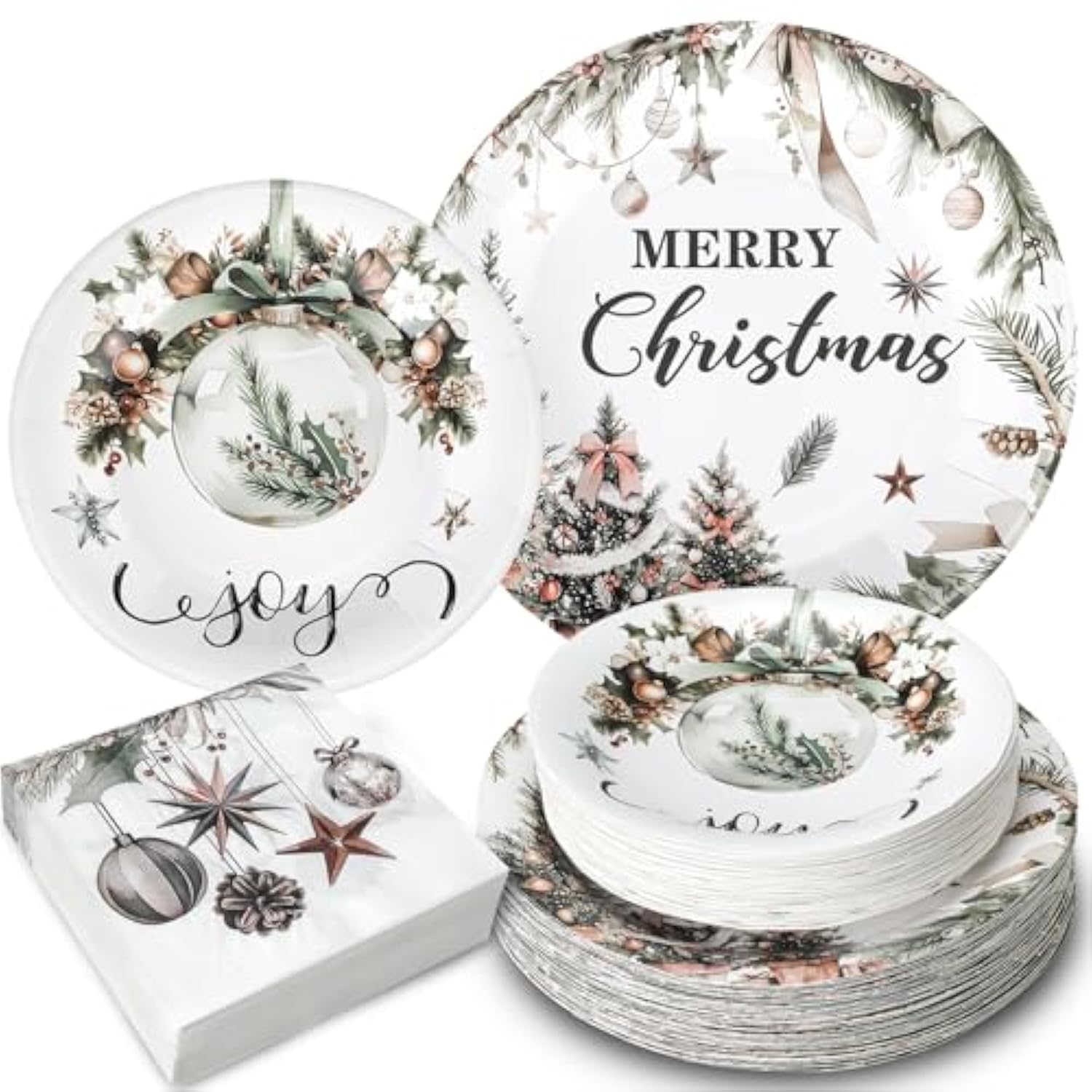 200 Pcs 200 Pcs Christmas Party Supplies Christmas Plates And Napkin Set Xmas Paper Plates Dinnerware Disposable Xmas Dinner Dessert Plate Napkin For 50 Guest Party (Fresh)