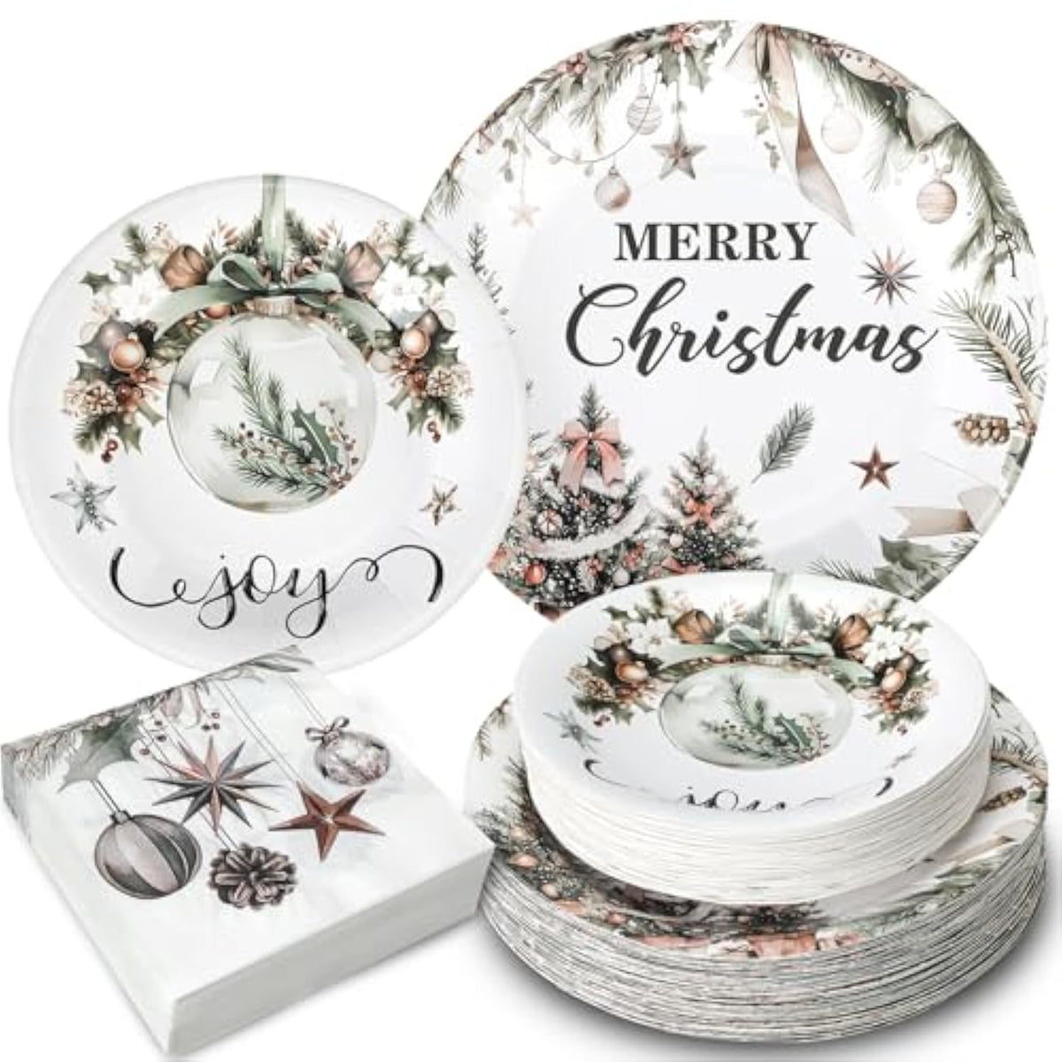 200 Pcs 200 Pcs Christmas Party Supplies Christmas Plates And Napkin Set Xmas Paper Plates Dinnerware Disposable Xmas Dinner Dessert Plate Napkin For 50 Guest Party (Fresh)