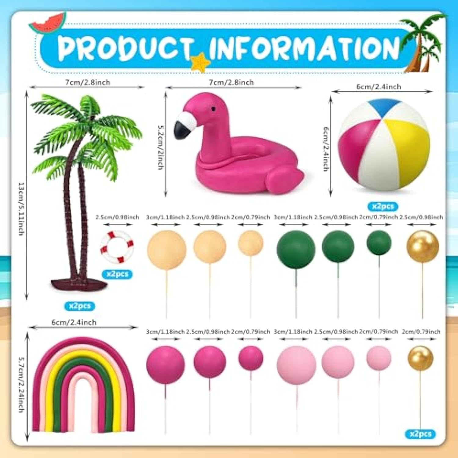 23 Pcs Hawaiian Beach Cake Decoration Set Summer Cake Decor With Flamingo Rainbow And Coconut Tree Toppers For Hawaiian Theme Party