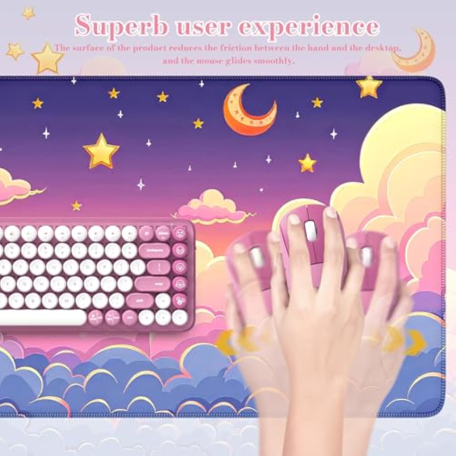 Pink Keyboard Mats,Cute Desk Mat For Women Girl,Long Computer Pad With Stitched Edges,Non Slip Mousepad Large,Cloud Desk Protector Pad For Office Home Dorm Gaming