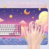 Pink Keyboard Mats,Cute Desk Mat For Women Girl,Long Computer Pad With Stitched Edges,Non Slip Mousepad Large,Cloud Desk Protector Pad For Office Home Dorm Gaming