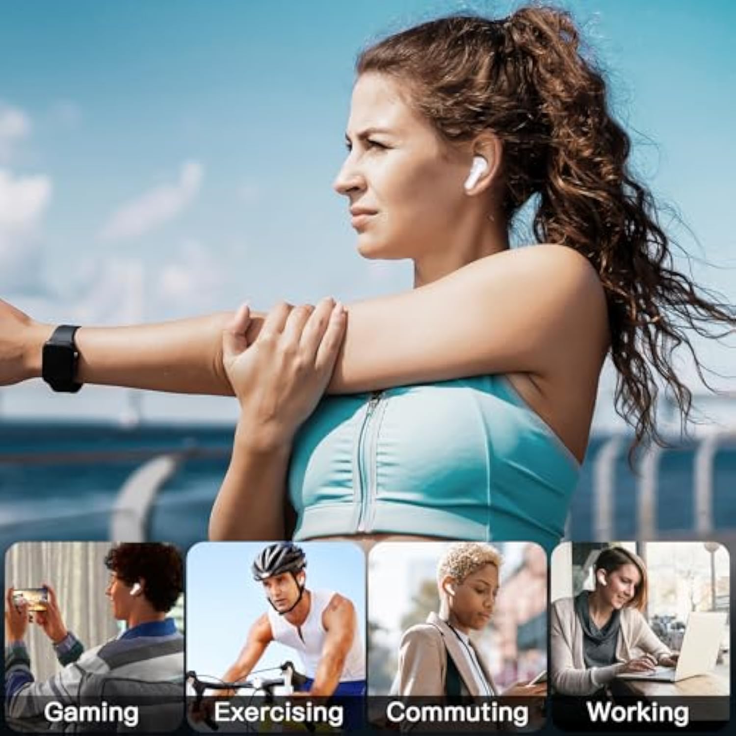 Wireless Earbuds, Bluetooth 5.3 In Ear Buds Light Weight Headphones With Deep Bass Sound,48 Hours Playtime Headset,Clear Calls Earphones With Mics For Sports Workout White