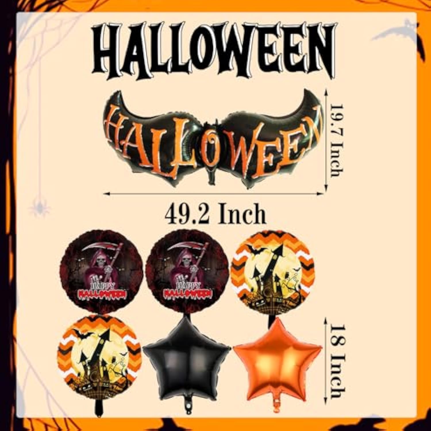 7PCS Halloween Balloon Set Bat Skeleton Castle Star Foil Balloons for Spooky Party Decor