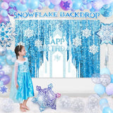 159Pcs Snowflake Birthday Party Decorations For Girls, Winter Balloon Arch Wonderland Backdrop Tablecloth 24'' Large Snowflake Balloon Sticker, Kids Princess Winter Birthday Party Decorations