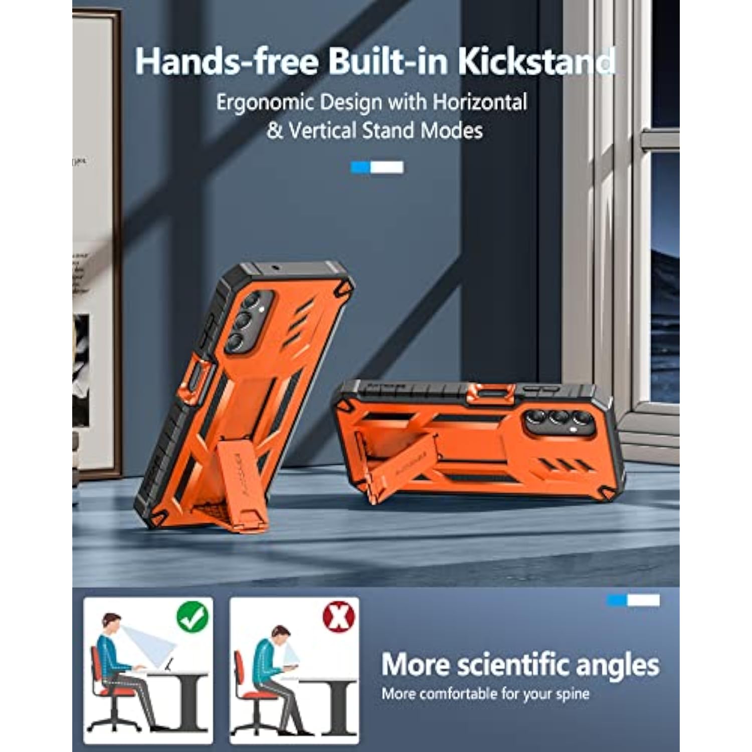 For Samsung Galaxy A14-5G Case: Dual-Layer Protective Textured Shockproof Rugged Tpu Cover With Kickstand | Military Grade Drop Protection | Heavy Duty Cell Phone Protector - Orange