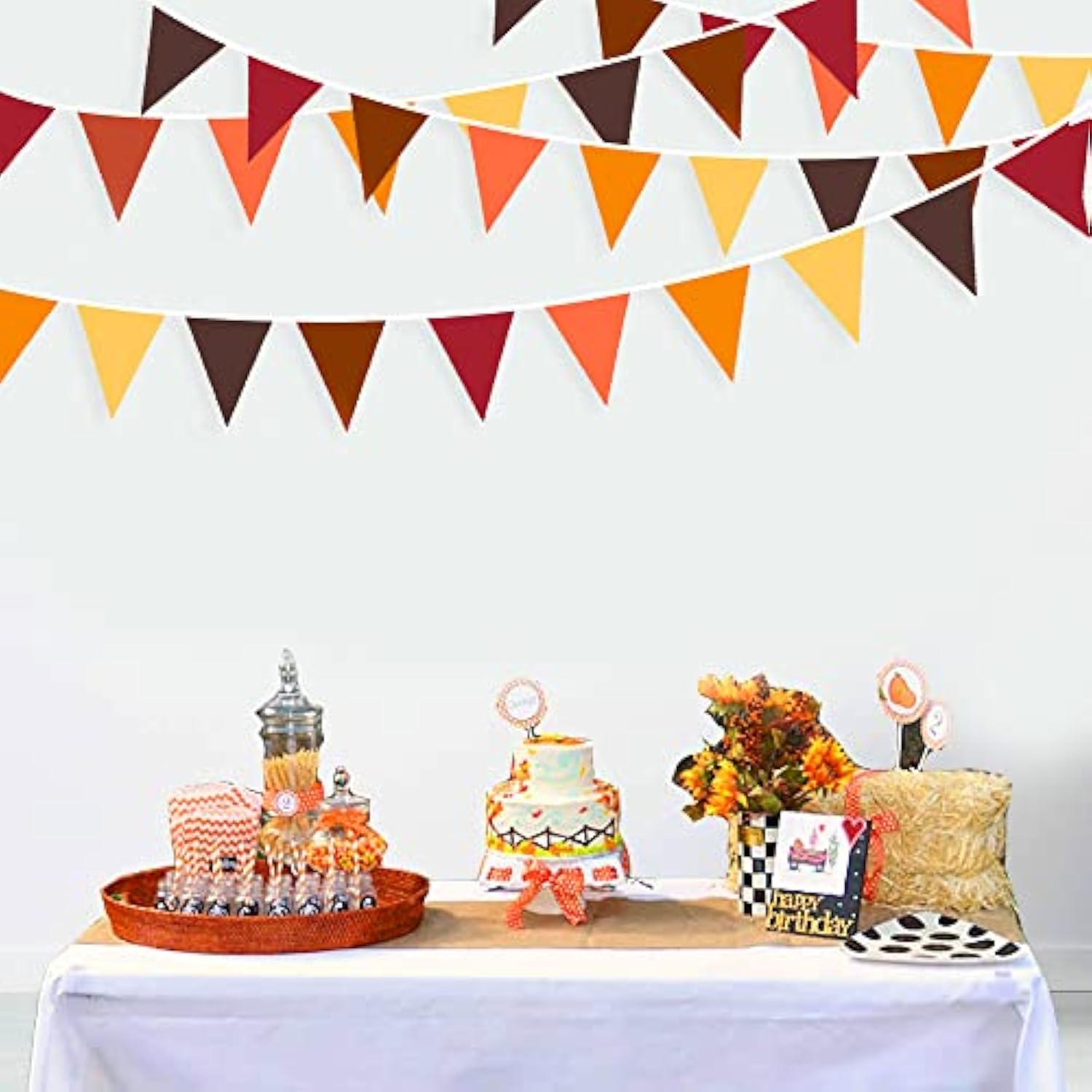 32Ft Fall Banner Triangle Flag Fabric Pennant Garland 36pcs for Autumn Thanksgiving Party Decor