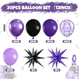 Purple Black 12In Metallic Confetti Balloons Star Foil Party Decorations