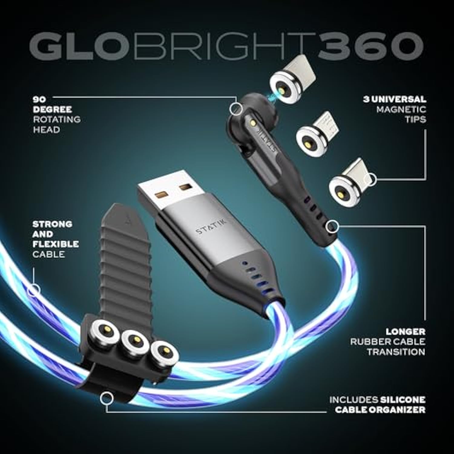 360 Globright Magnetic Phone Charger Light Up Charger - Led Magnetic Charging