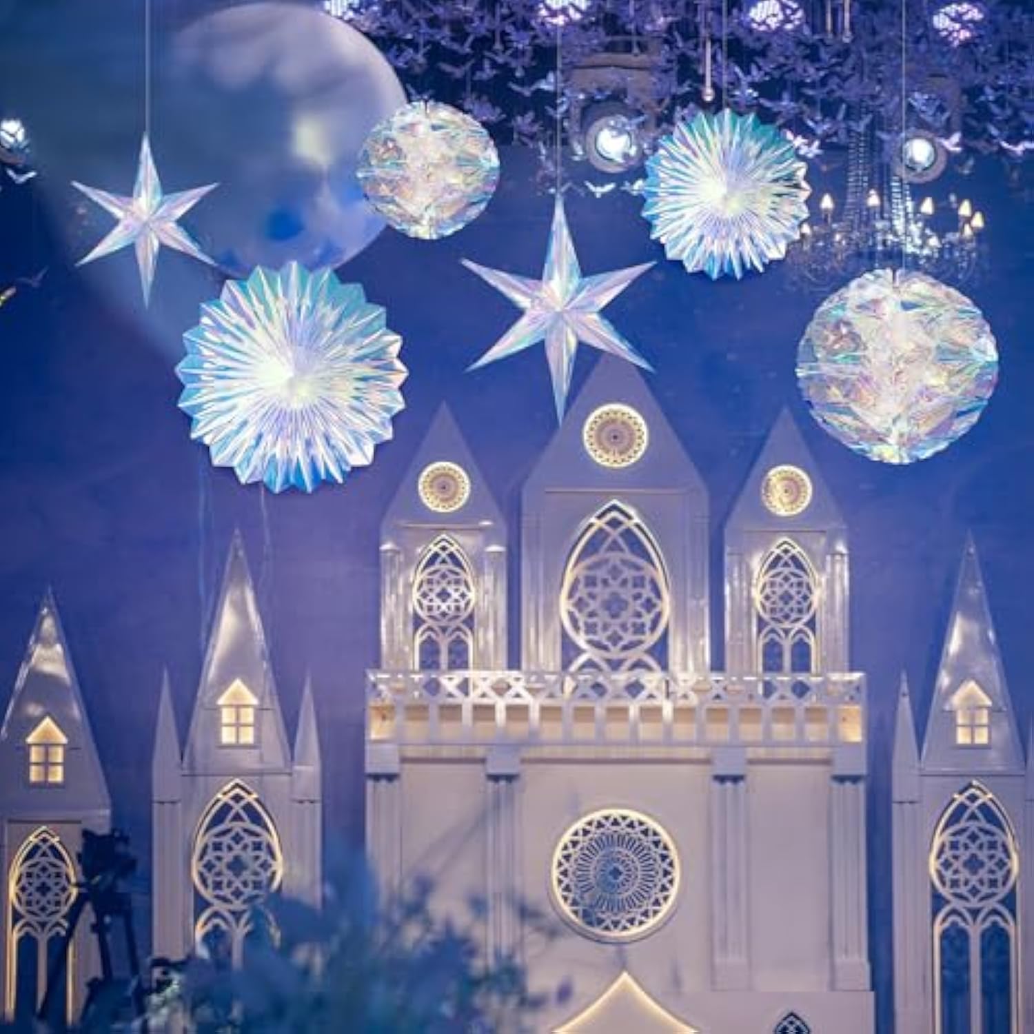 Iridescent Decorations With Hanging Honeycomb Ball Fan Snowflake Garlands Birthday Wedding Frozen Theme Children'S Party Supplies Christmas Disco Party