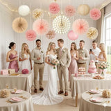 14 Pcs Champagne Pink & Brown Party Decorations, Boho Paper Lanterns