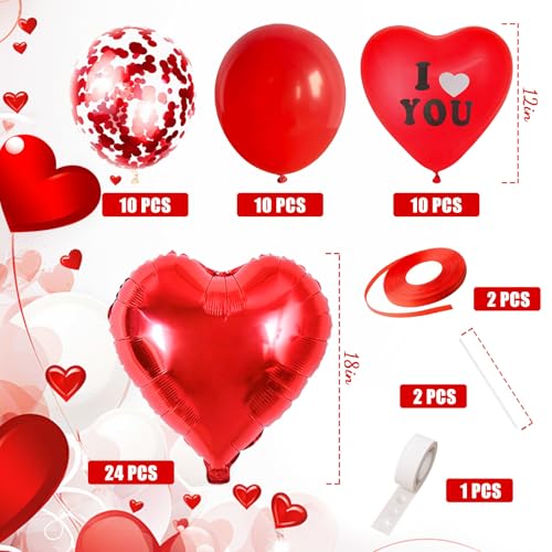 Valentines Balloons Kit, Red Love Balloons and Love-Bear Red Heart Balloons with 1000 Pcs Red Silk Rose Petals for Valentines Day Balloons Decorations Anniversary Decorations Romantic