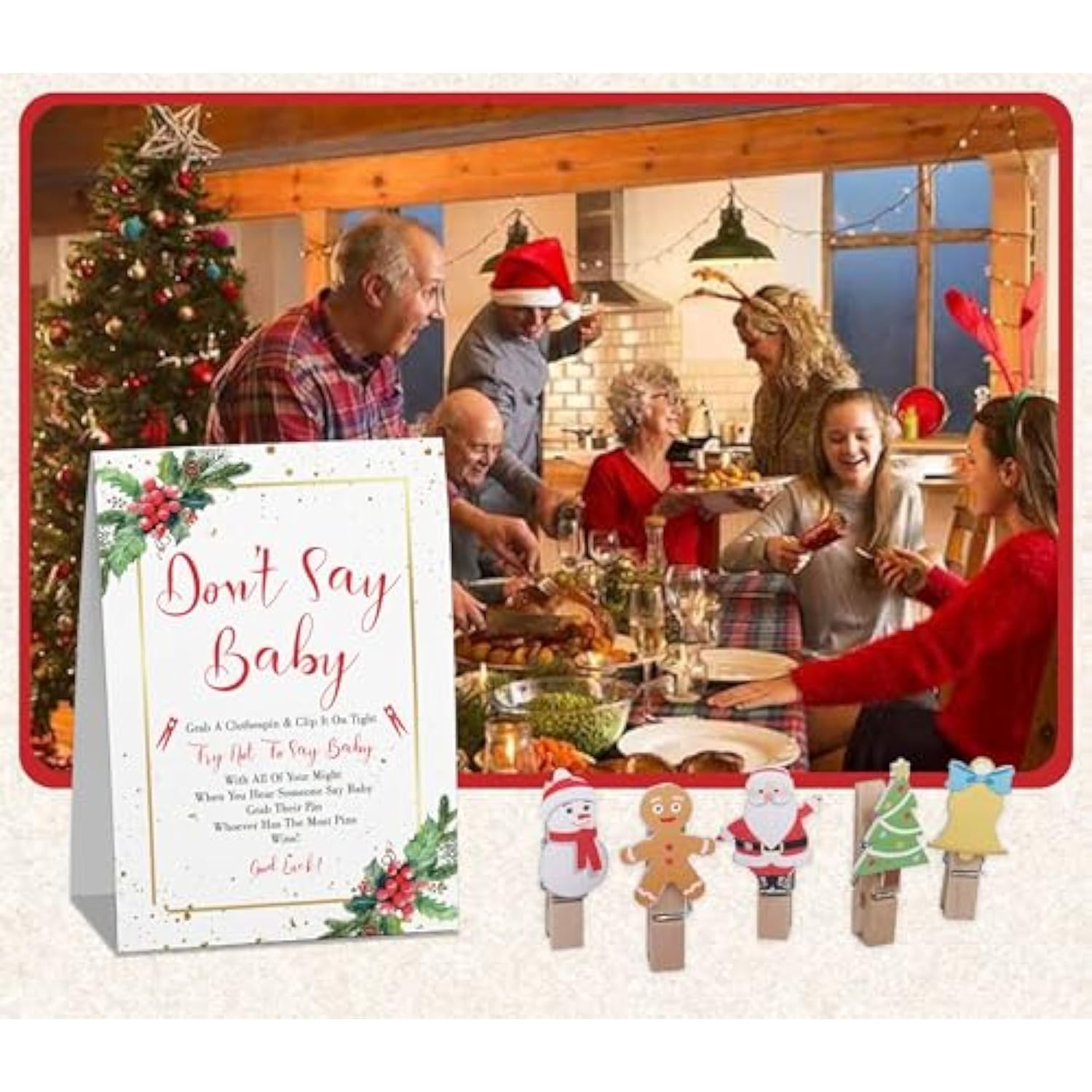Christmas Don'T Say Baby Game, Don'T Say Baby Game For Baby Shower (50 Cute Christmas Small Clothespins With One Sign), Christmas Theme Baby Shower Decorations, Gender Reveal Game-Sddsbb13