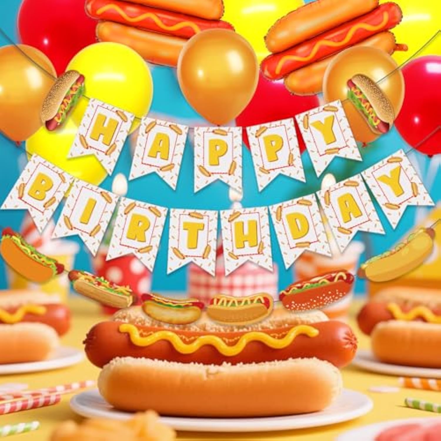 Hot Dog Birthday Decorations Hot Dog Party Decorations With Happy Birthday Banner Hot Dog Balloons Garland