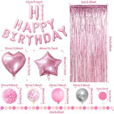 Pink Birthday Party Decorations - Pompoms, Balloons, Fringe Curtain & Banner For Baby Girls' Birthday Party