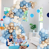Dusty Baby Blue Balloon Arch Garland Kit, Different Sizes 18 12 10 5 Inch Pastel Baby Blue Slate Fog Ivory White Metallic Gold Balloons For Men Boy Baby Shower Birthday Wedding Party Supplies
