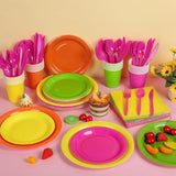Neon Party Supplies Set (192 Pcs): Plates, Cups, Napkins, Cutlery - 24 Guests