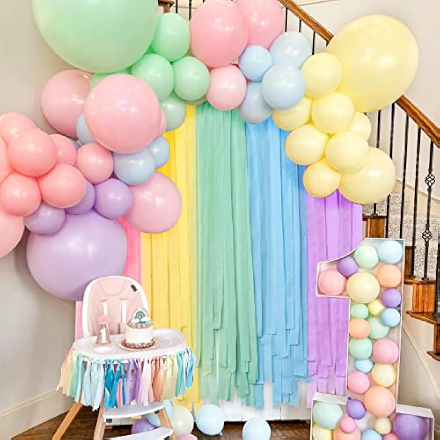 118Pcs Pastel Rainbow Party Decorations Crepe Paper Streamer Backdrop