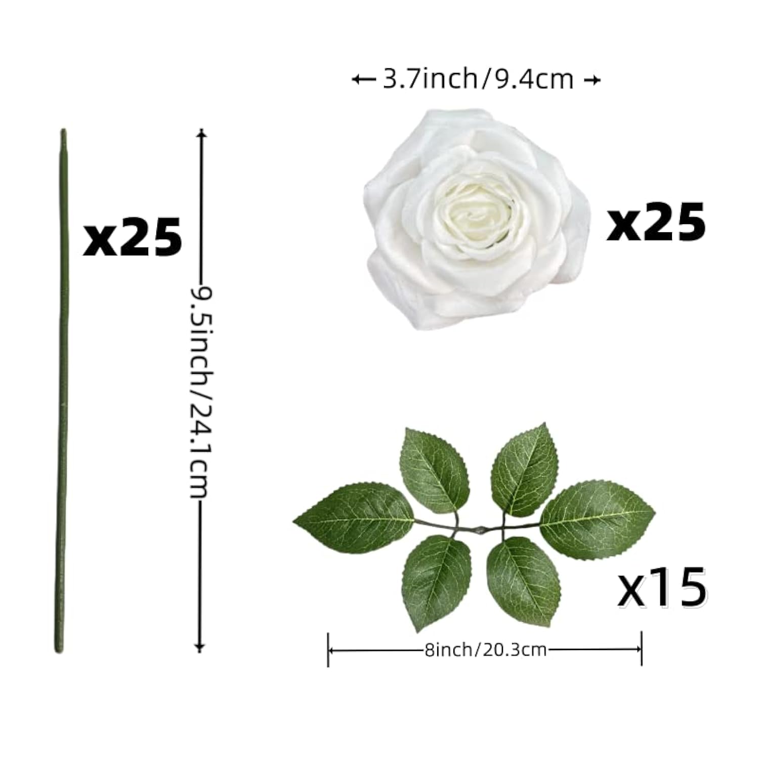 25Pcs White Flowers Silk Rose Artificial Flowers Real Touch Fake Rose W/Stem Faux Flowers Gift Box For Weddings Parties Floral Arrangements Arrangements Party Tables Decorations