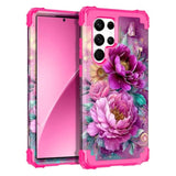 For Galaxy S22 Ultra Case,Three Layer Heavy Duty Shockproof Protection Hard Plastic Bumper +Soft Silicone Rubber Protective Case For Samsung Galaxy S22 Ultra 5G,Glow In The Dark-Hot Pink