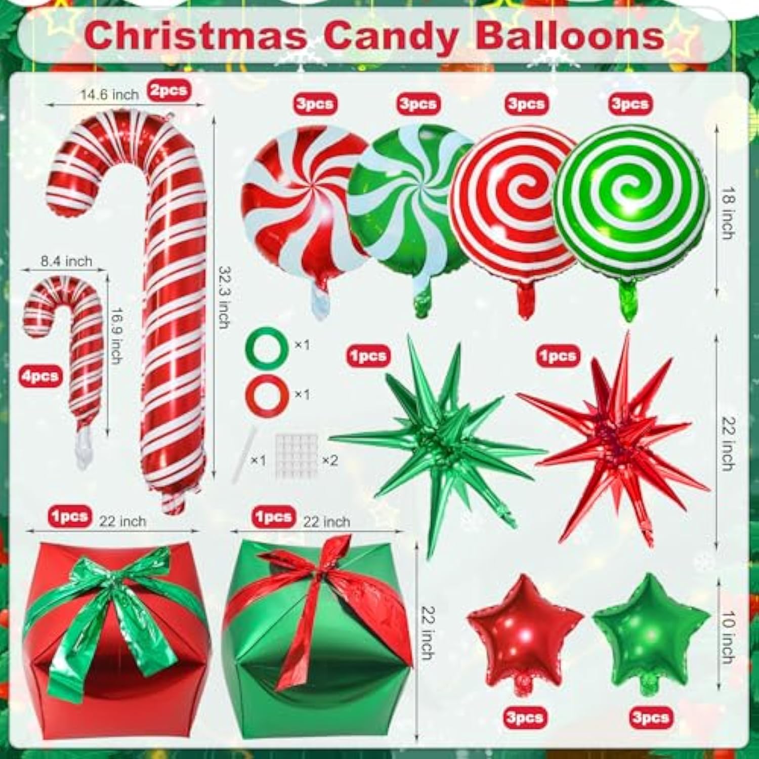 32pcs Christmas Foil Balloons Candy Cane Star Gift Box Party Decorations