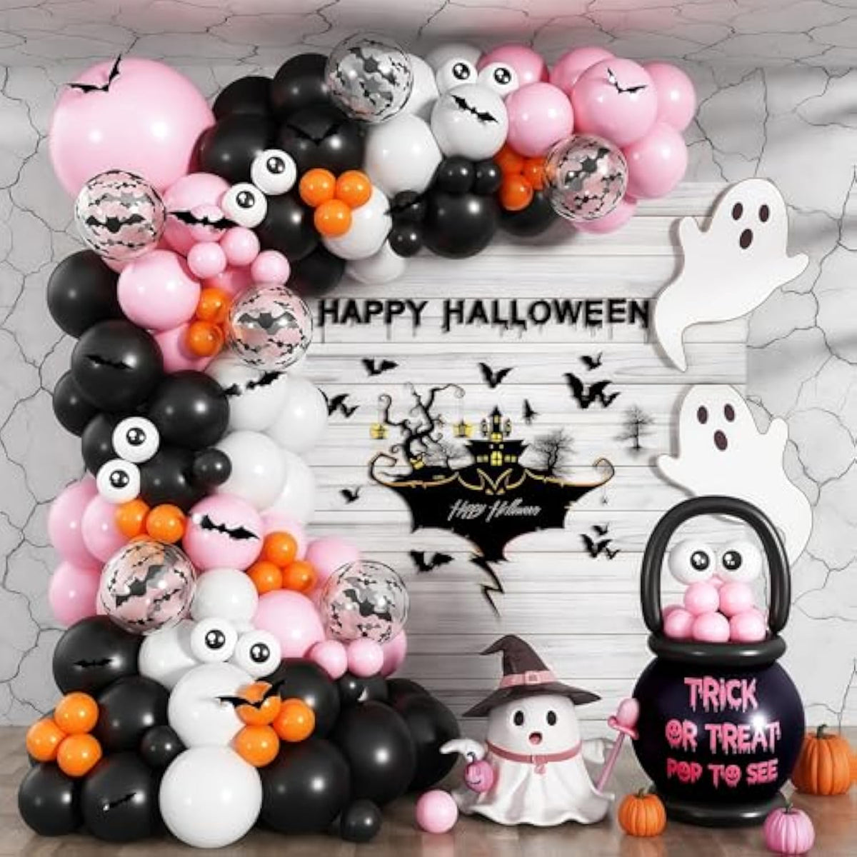 Pastel Halloween Balloon Arch Kit: Witch, Spider & Bat Decor