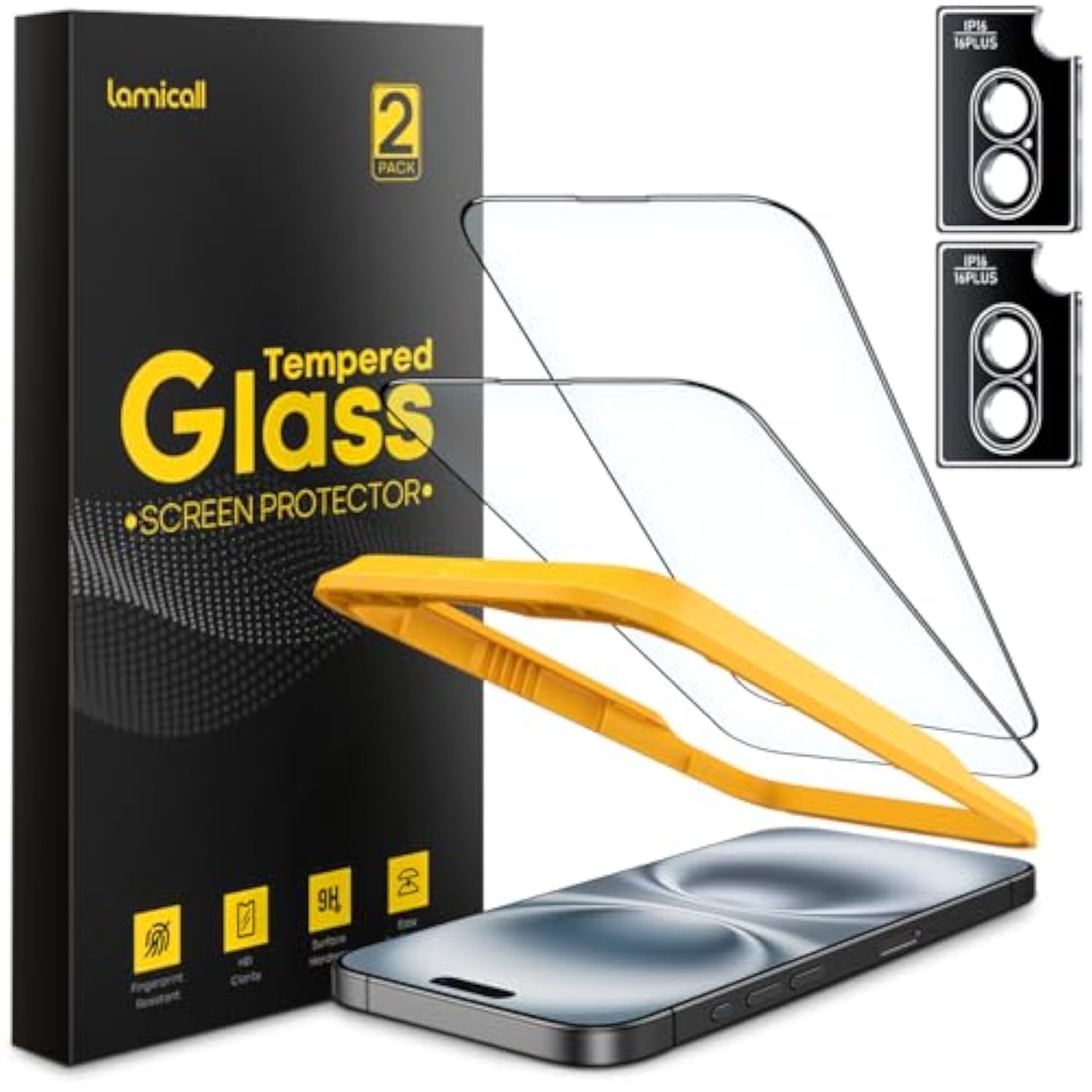 2+2 Pack Screen & Camera Protector for iPhone 16 [6.1"], 9H Glass, Easy Align, HD Clear