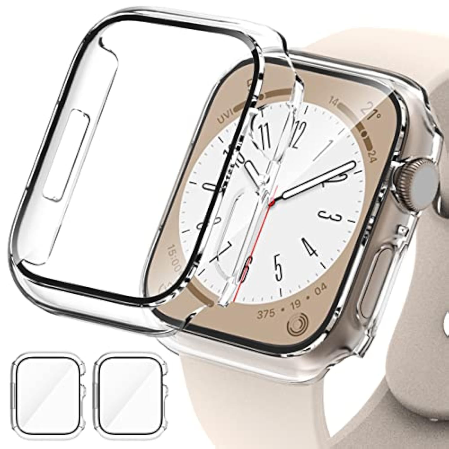 2 Pack Hard Pc Case For Apple Watch Series 9 Series 8/7 45Mm Screen Protector, Tempered Glass Film Hard Bumper Anti-Scratch Hd Ultra-Thin Protective Cover For Iwatch Series 9/8/7 45Mm, Clear